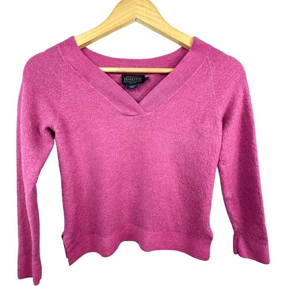 Pendleton Merino Wool Cashmere Like V Neck Sweater Pink XS - Picture 3 of 6